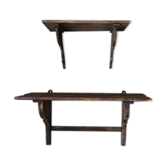 Lot of 2 wooden wall shelves