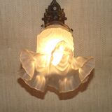 Single French Bronze Art Nouveau Wall Light with Flower Detail and White Glass Shade 4970