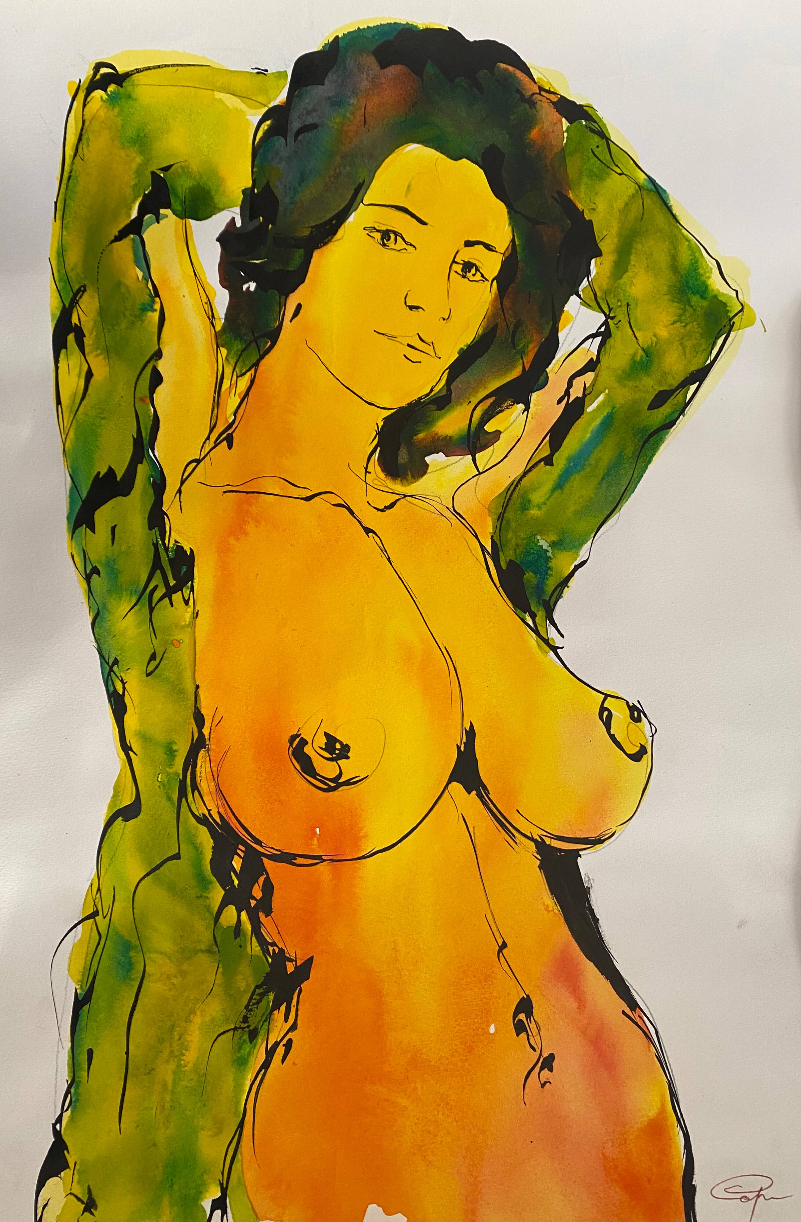 Paintings Set of 4 studies of nude of woman Ink dated 2012 signed Curiosa