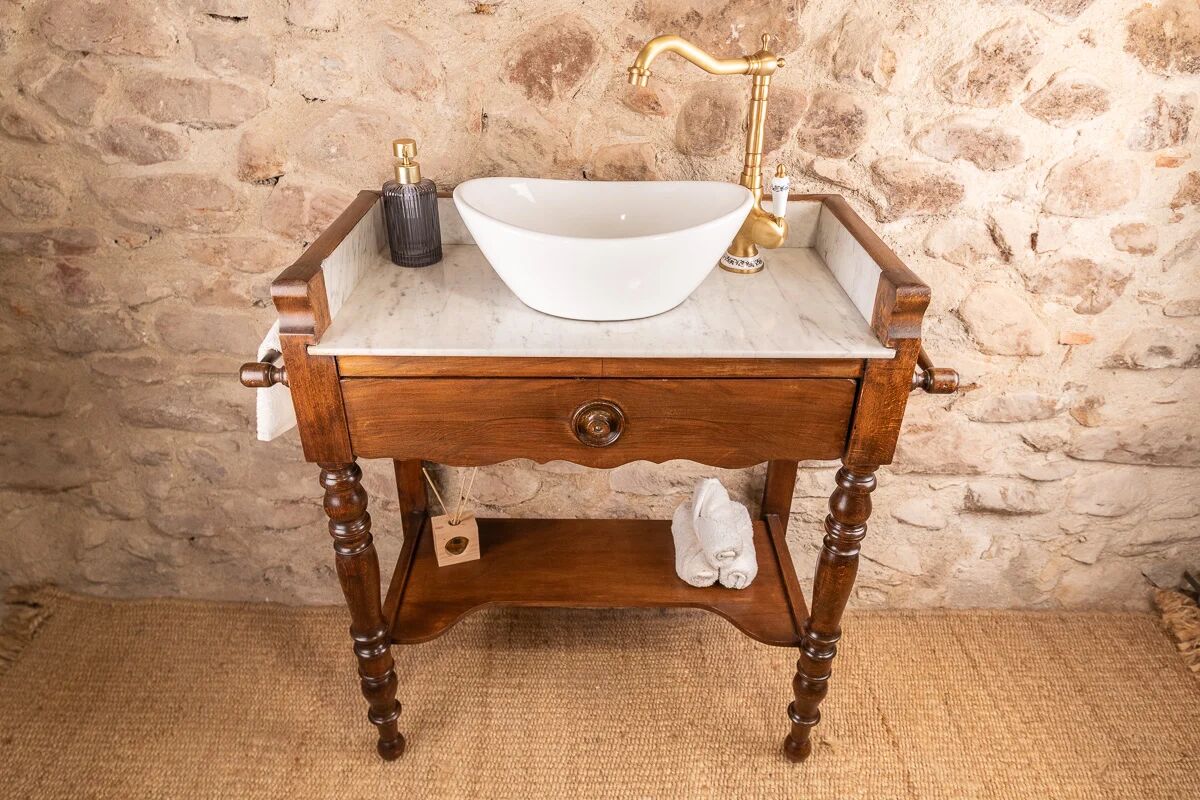 Meuble vasque ancien marbre et bois de style Louis-Philippe
