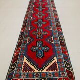 Turkish runner 490x88 cm tribal rug, red, beige, blue, vintage