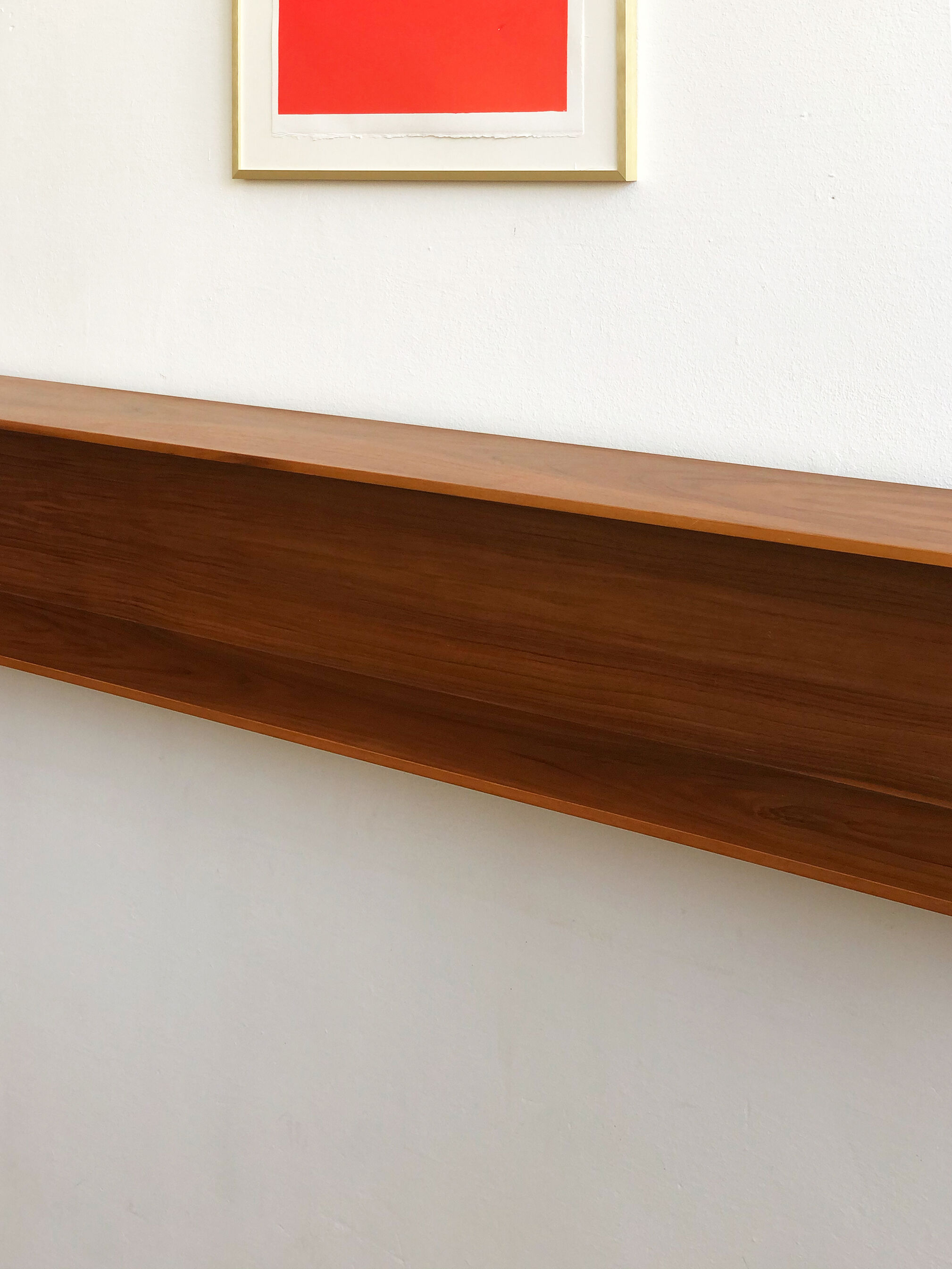 Wooden open wall shelf, 200cm, designed by Walter Wirz for Wilhelm Renz, Germany