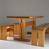 Table, bench and stools Les Arcs by Charlotte Perriand, France, 1960
