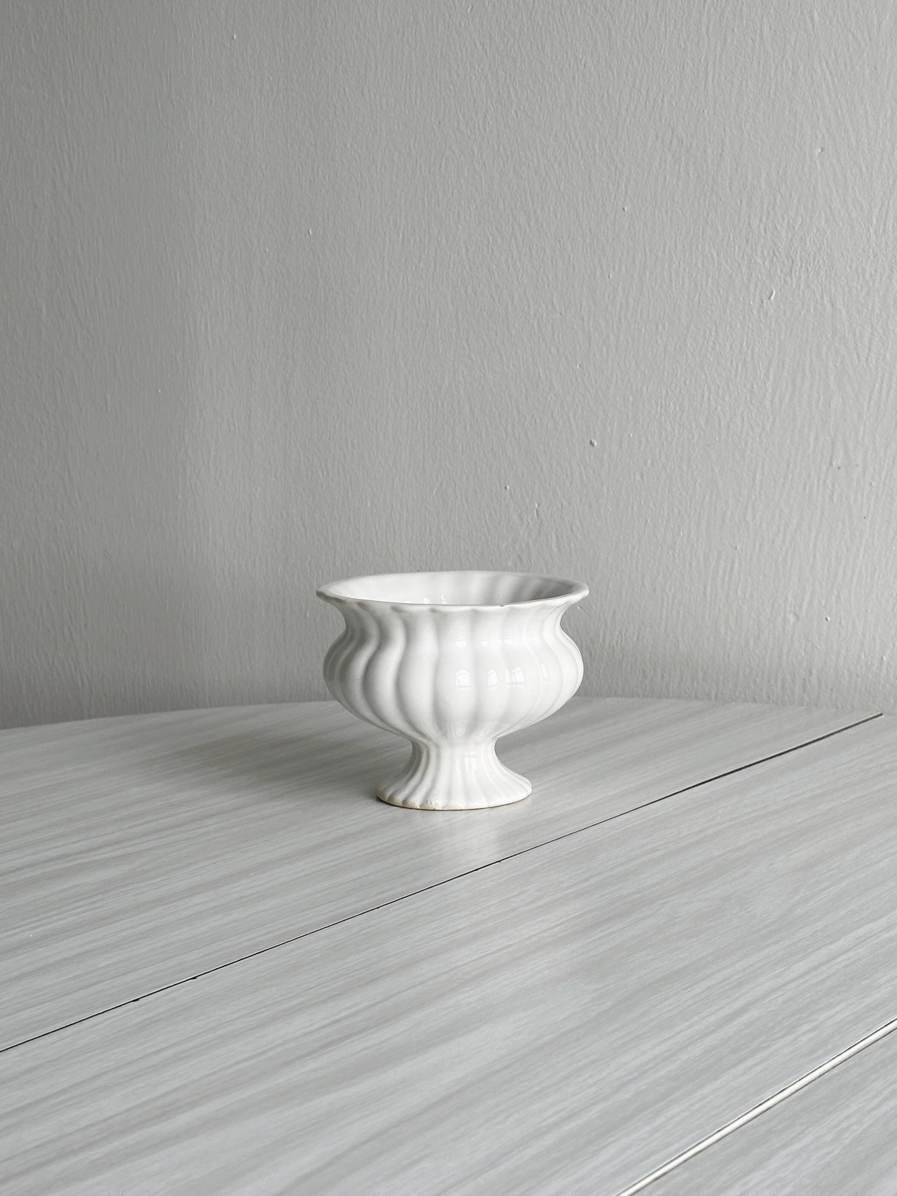Small white ceramic flowerpot or bowl on foot