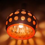 Raak orange three-light space age pendant light, 1970s Netherlands