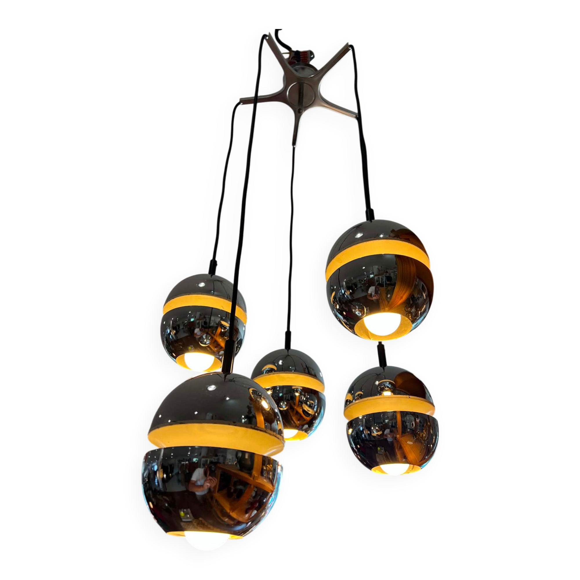 Suspension Space Age 5 openwork lights, 1970s, adjustable