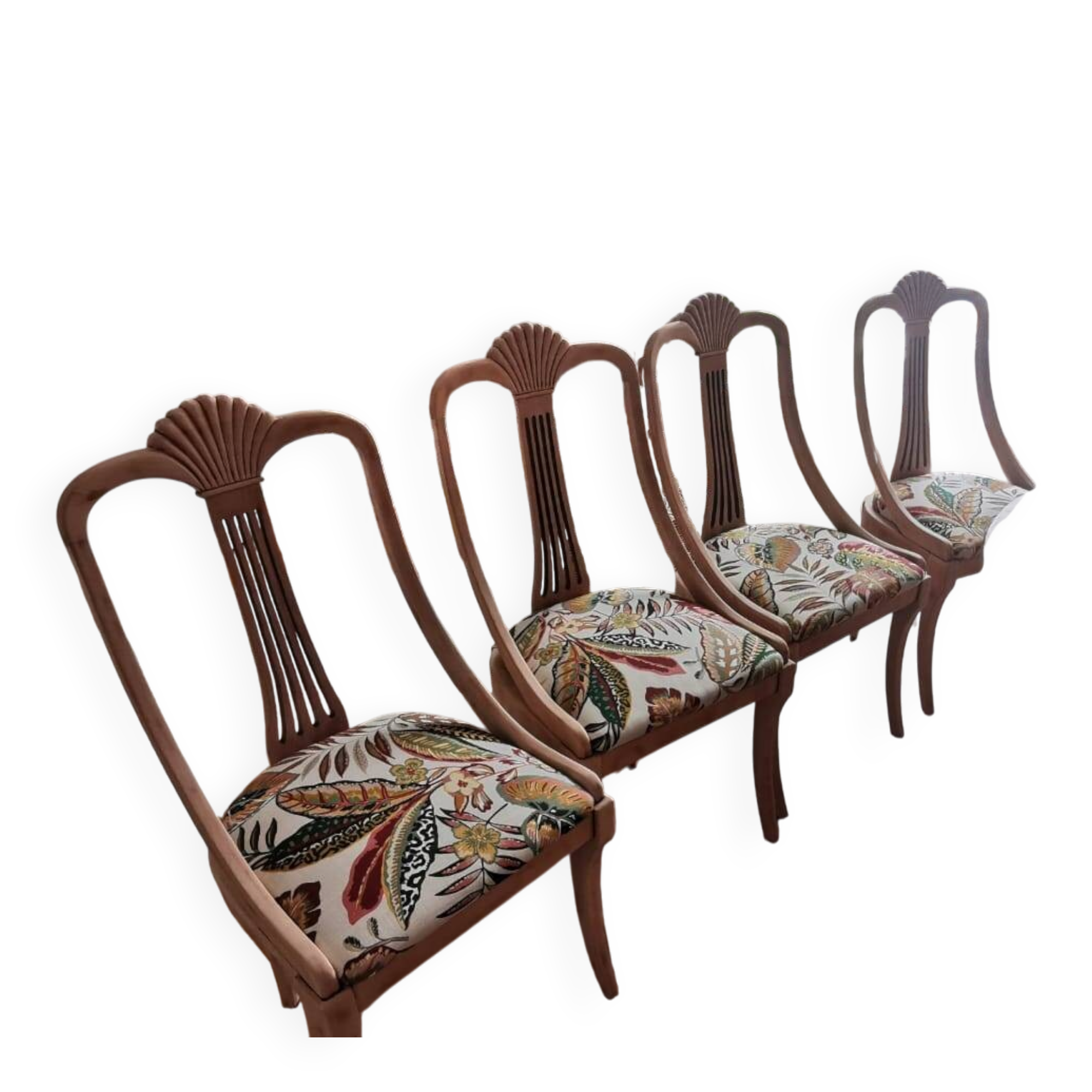 4 vintage wooden chairs sanded and reupholstered.