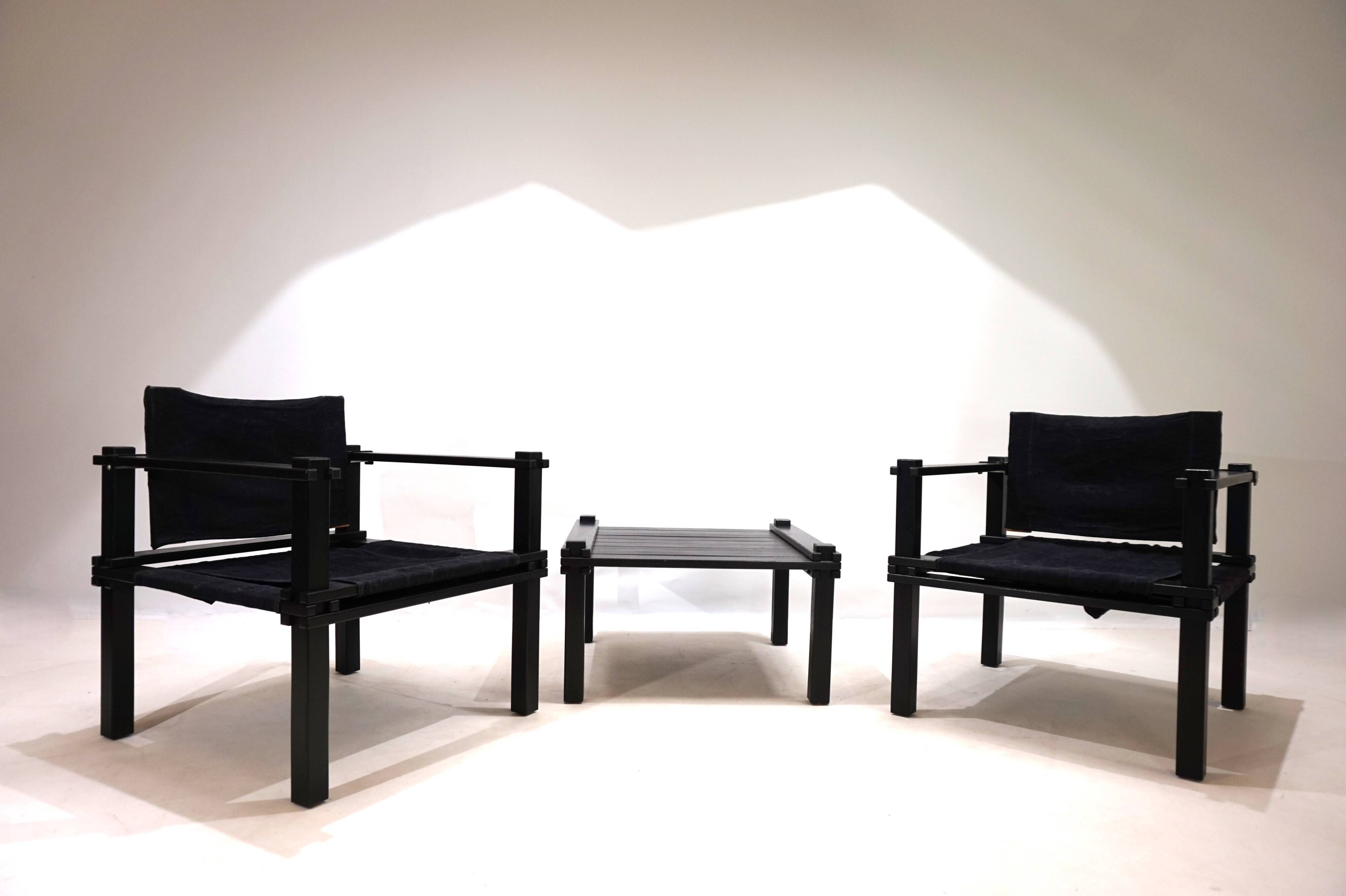 Bofinger set of 2 Farmer lounge chairs with table by Gerd Lange, 1960