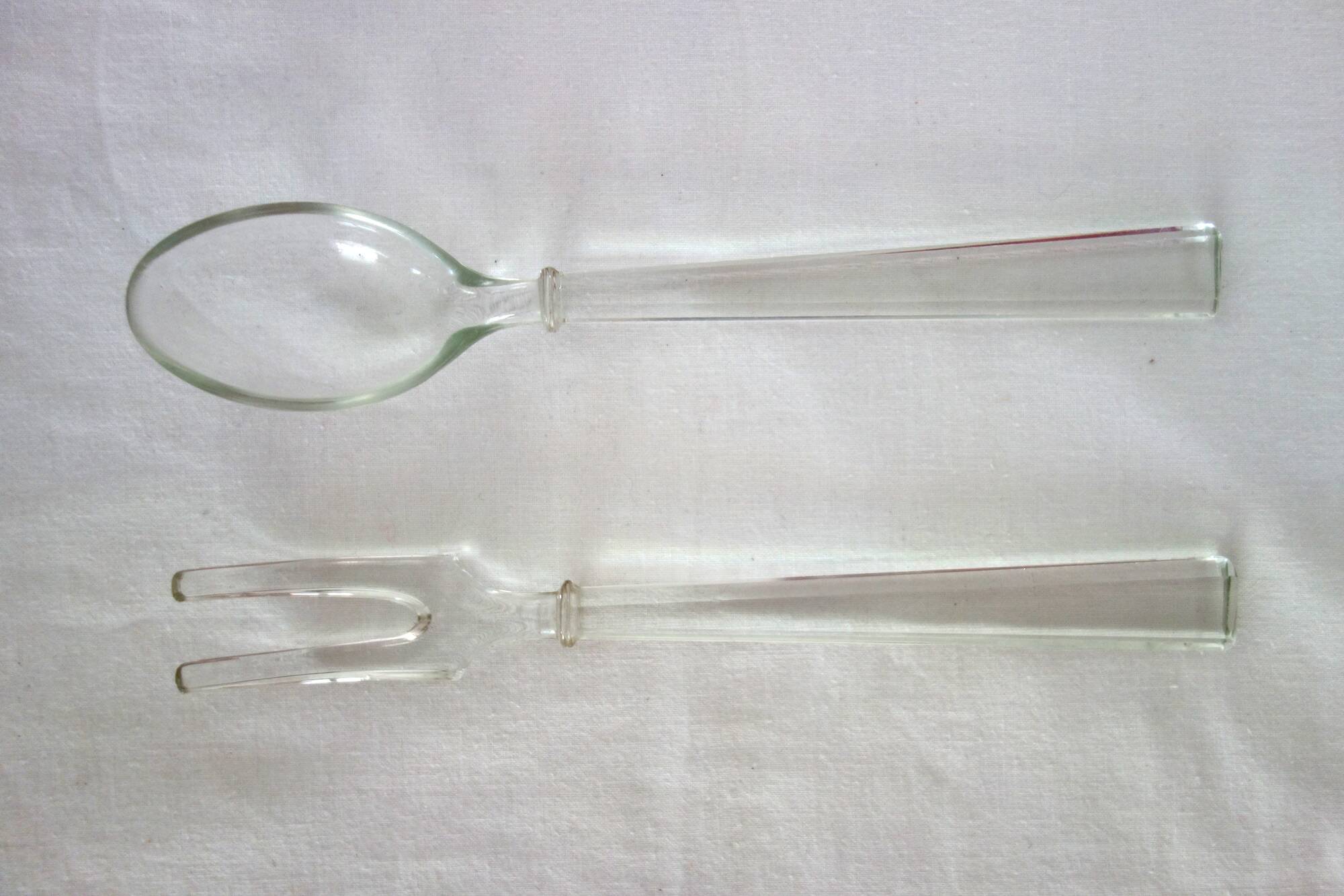 Vintage Bohemian cut crystal salad bowl and cutlery