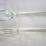 Vintage Bohemian cut crystal salad bowl and cutlery