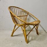 Adult basket armchair in vintage wicker rattan 1960s