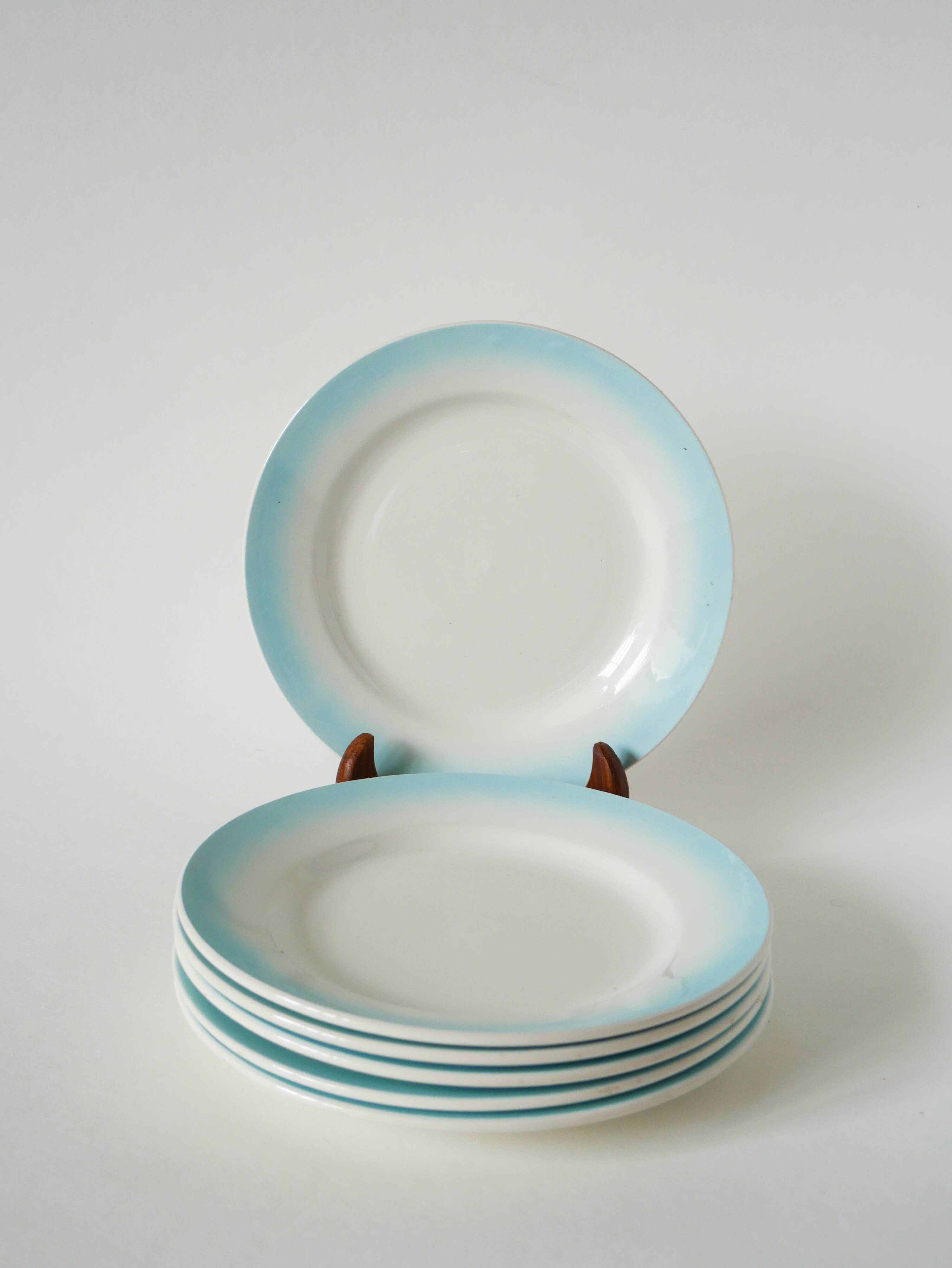 Set of 6 Tie & Dye Blue dessert plates, 1960