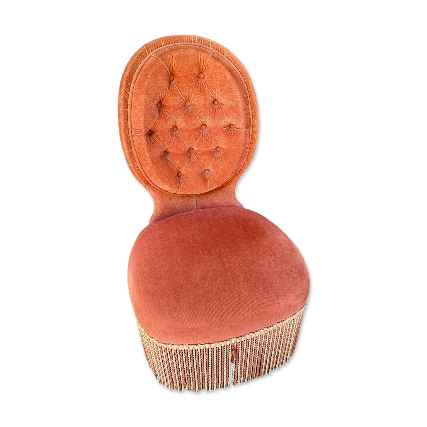 Velvet armchair salmon color upholstered - Napoleon III style