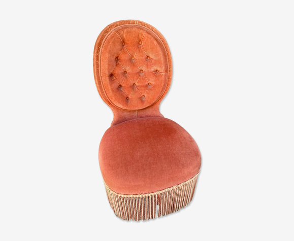 Fauteuil velours couleur saumon capitonné style Napoléon III