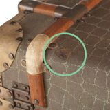 Anc Large cabin trunk in khaki canvas with a snakeskin effect, wood & brass