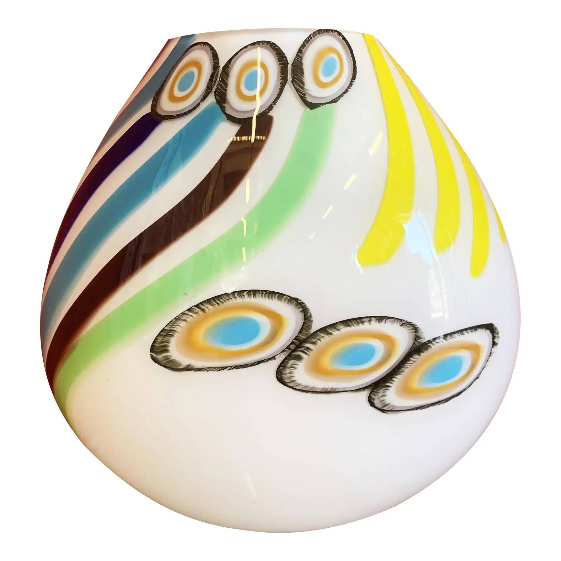 Milky-White Murano Glass Style Table Lamp Featuring a Multicoloured Reeds Vase