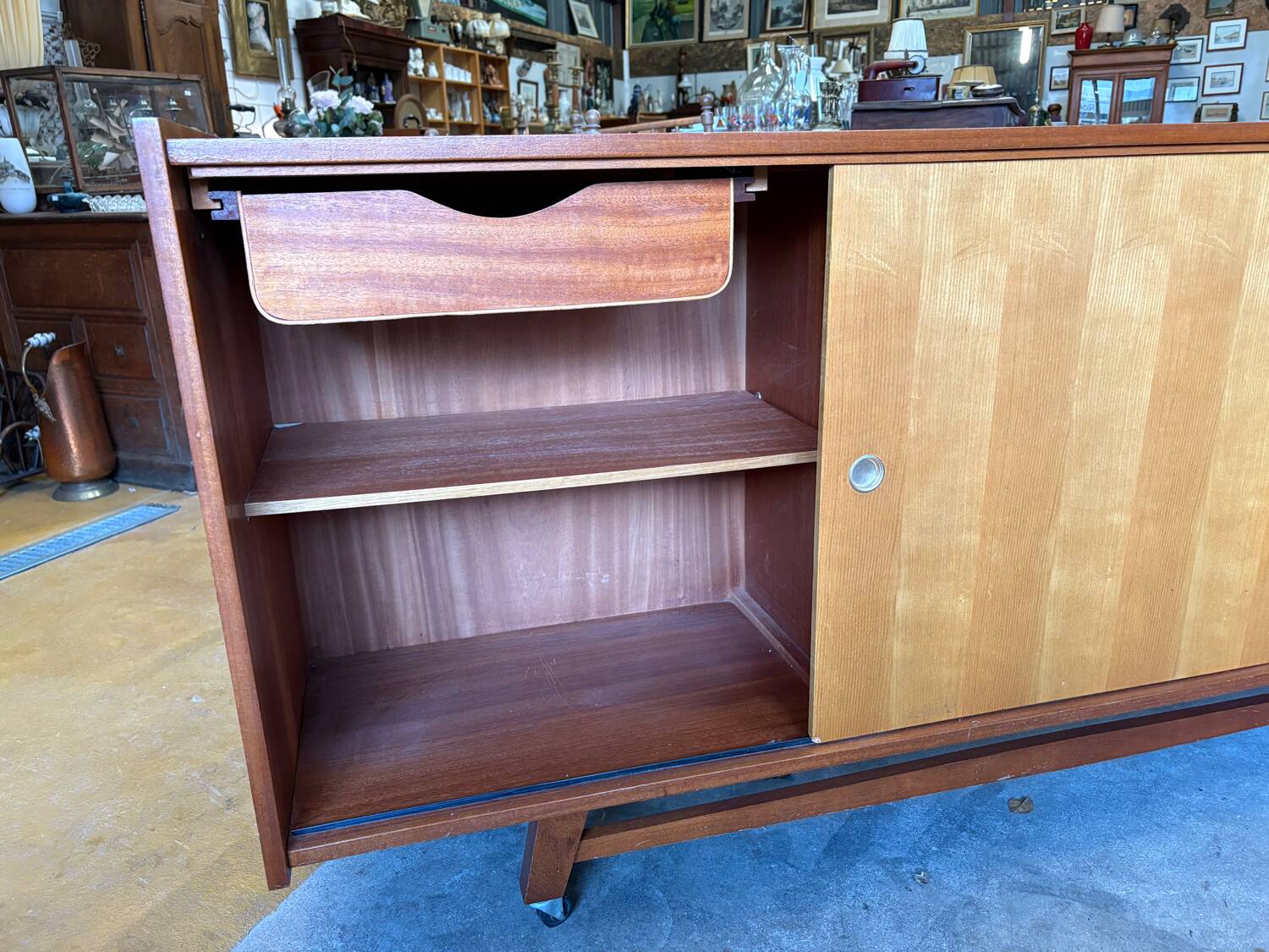 Vintage 1960s sideboard on casters, Scandinavian style