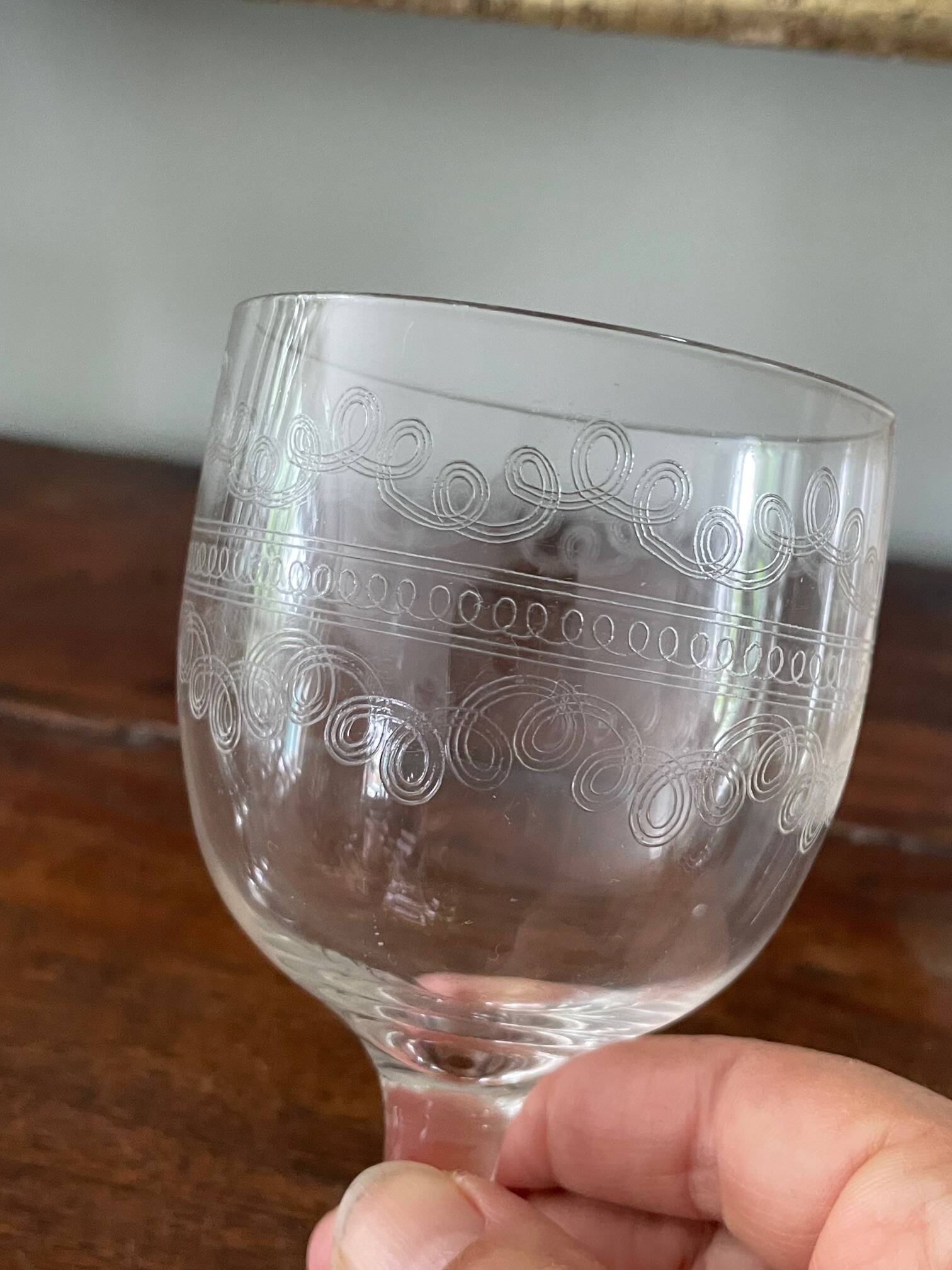 set of 2 antique needle-engraved glasses