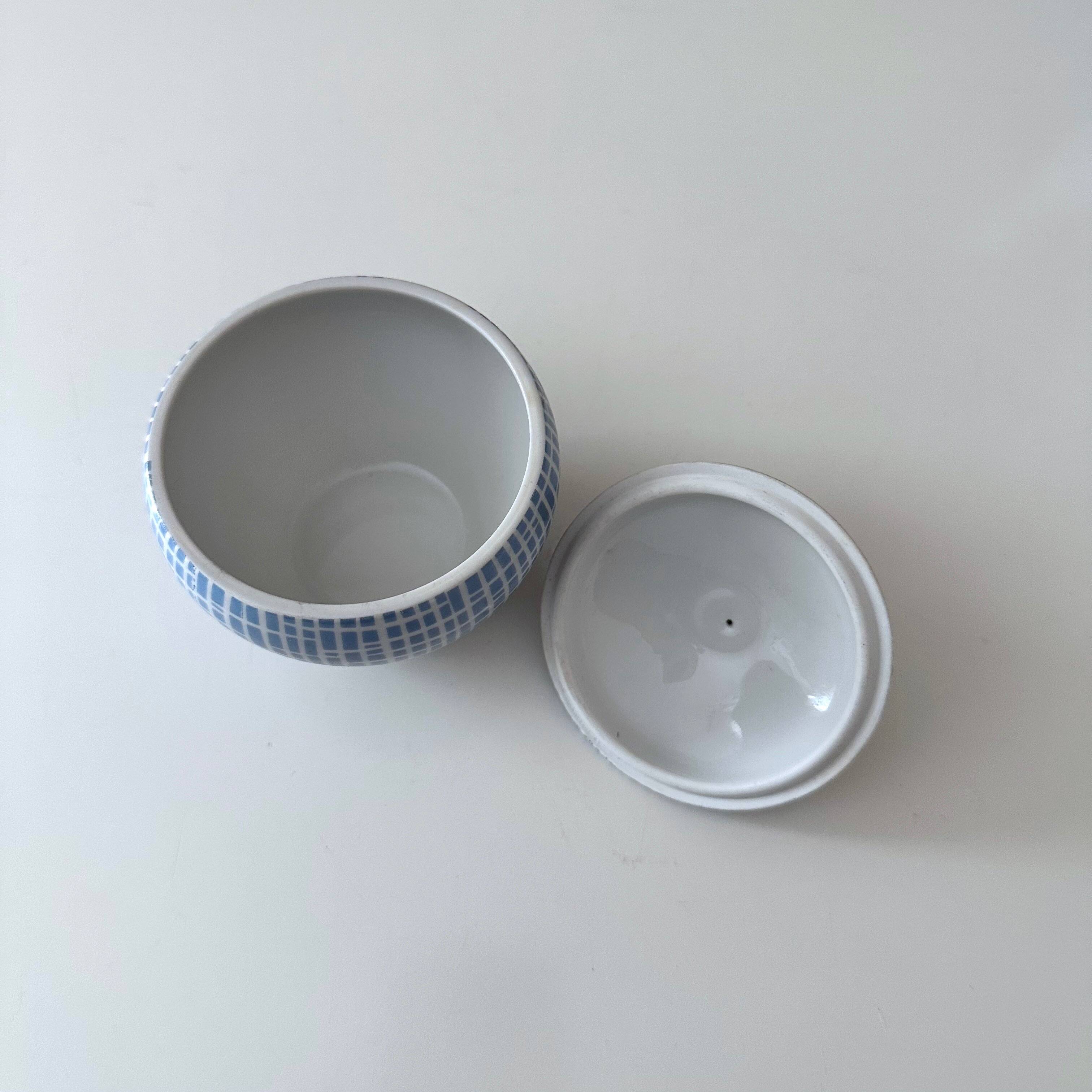 Arzberg Form 2000 “Bast” Pattern – Blue Teapot and Sugar Bowl