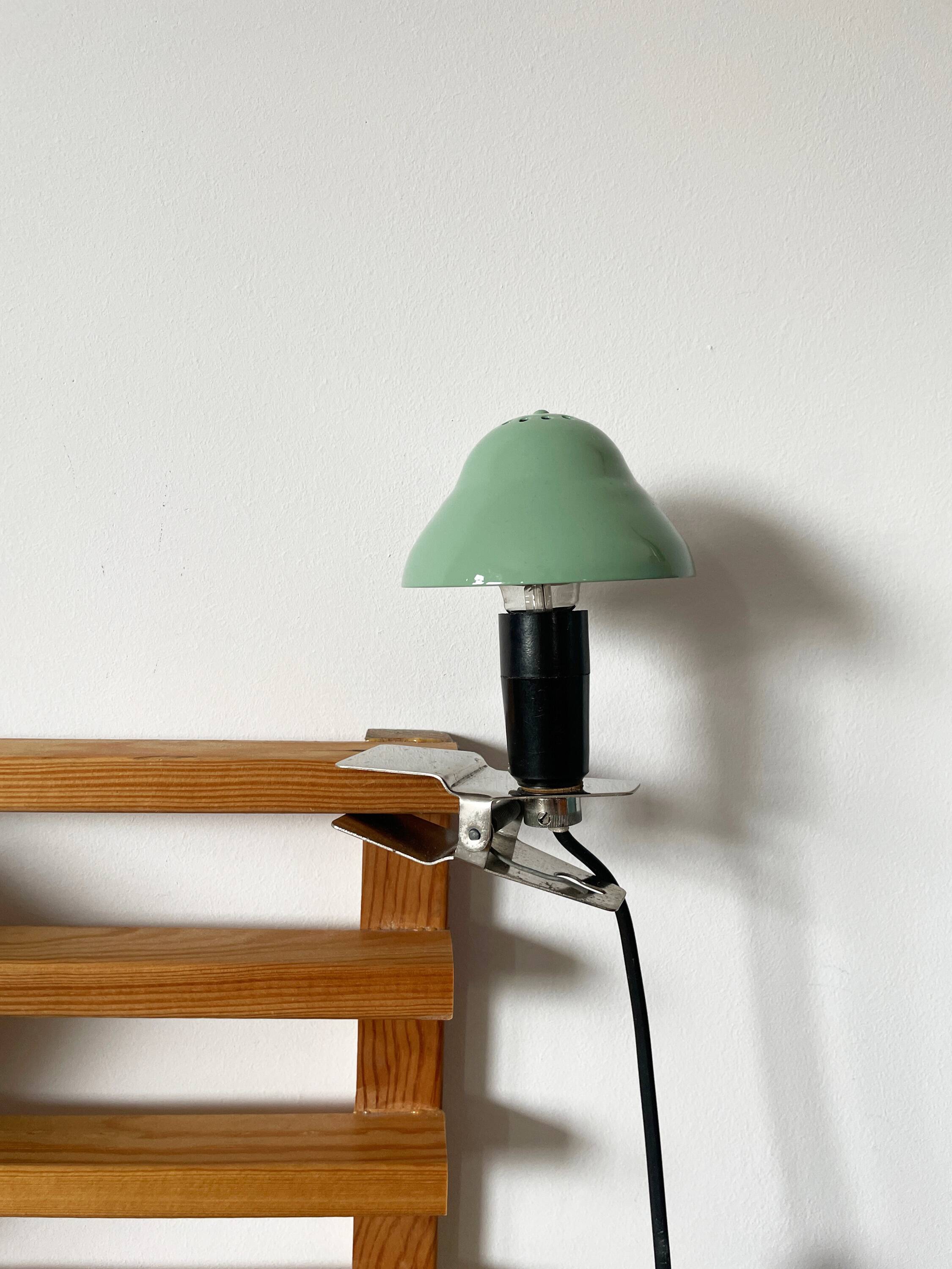 Vintage, green mushroom clip lamp, 1960s