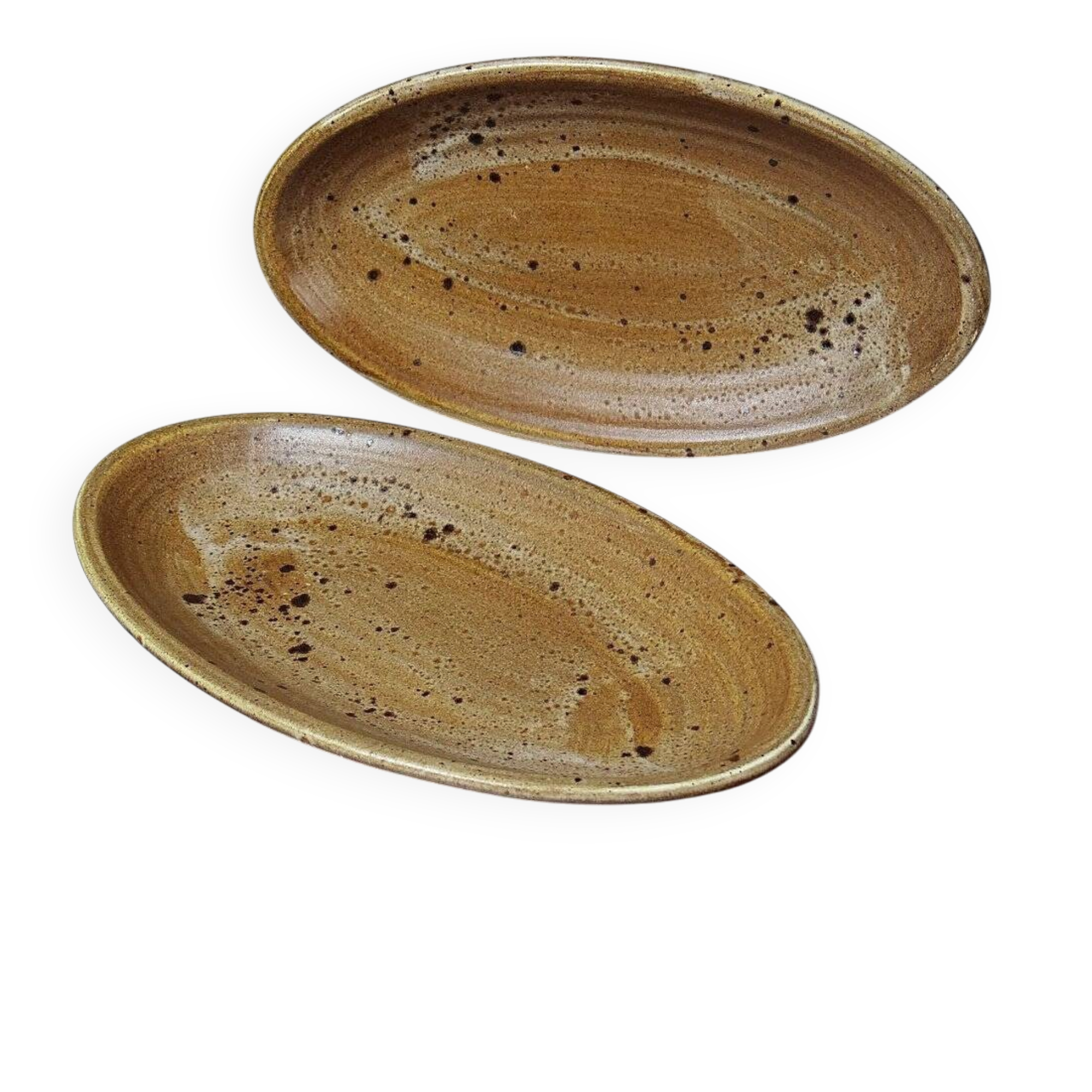 2 oval vintage stoneware/ceramic dishes from Salins, 1960s.