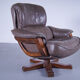 Brutalist leather swivel armchair 1970