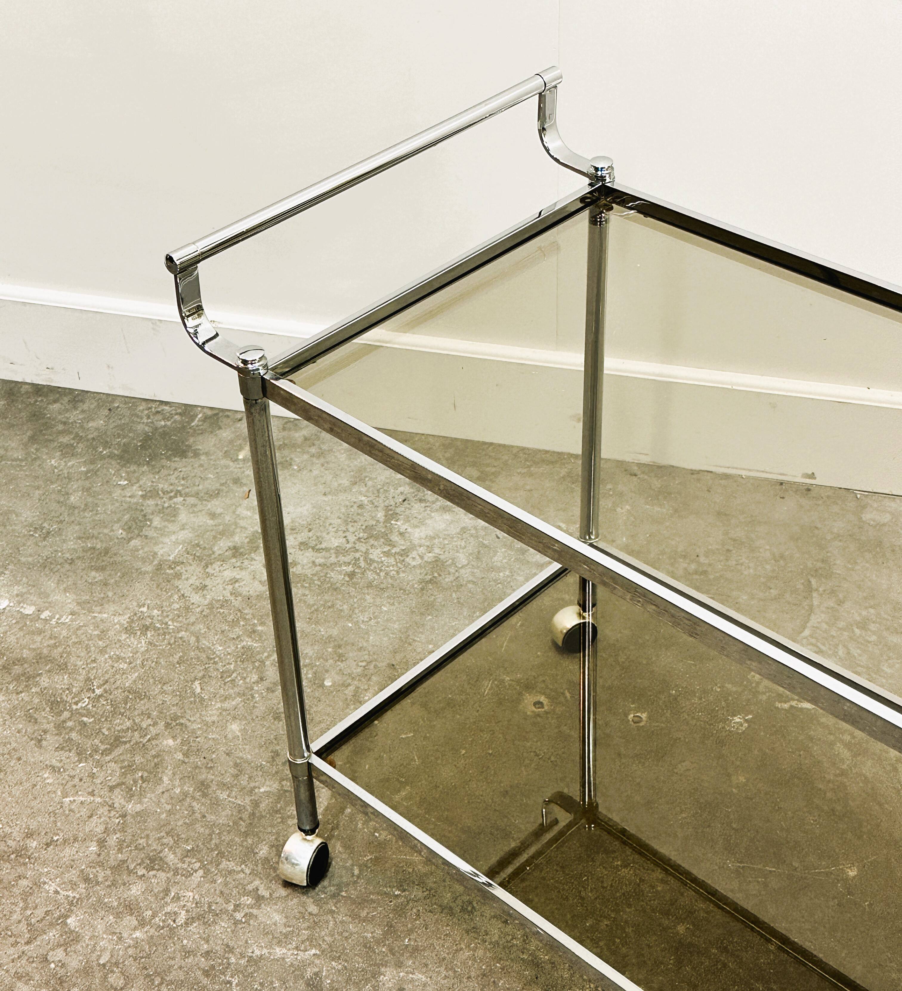 Vintage Chrome Drink Trolley - Bar Cart with smoked glass, 1980s