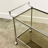 Vintage Chrome Drink Trolley - Bar Cart with smoked glass, 1980s