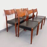 Set of 6 vintage Scandinavian Fristho Franeker chairs in teak and skai from the 60s