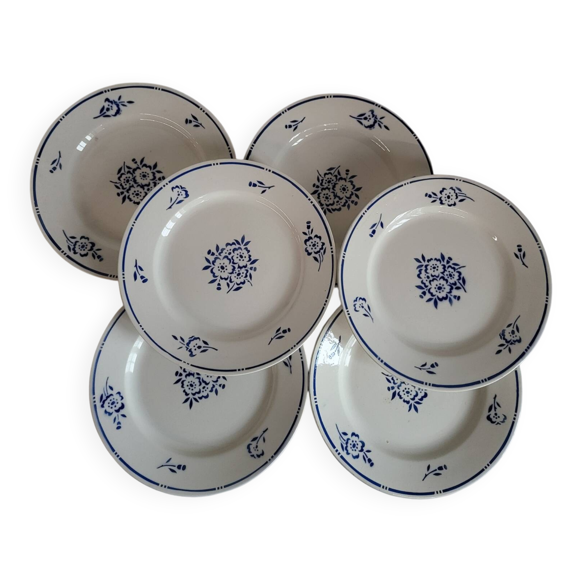 6 Flat Plates in earthenware Moulin des Loups & Hamage model Lucien