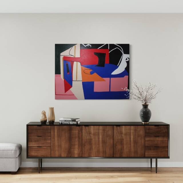 Peinture abstraite bleu cobalt géométrique par Bodasca