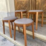 Set of 4 stools in beech and gray Skai 1980
