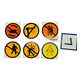Lot of 7 warning vintage european industrial hard plastic signs architecture  price is for whole lot