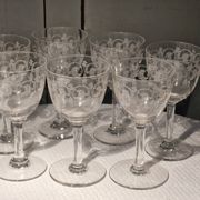 7 white wine/port glasses ART NOUVEAU - floral decoration - Baccarat Fine 19