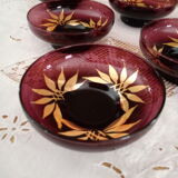 12-piece vintage espresso set for 6 people in wine-colored glass and gold trim