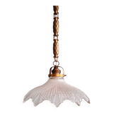 Suspension art déco en verre transparent festonné, années 1920-30