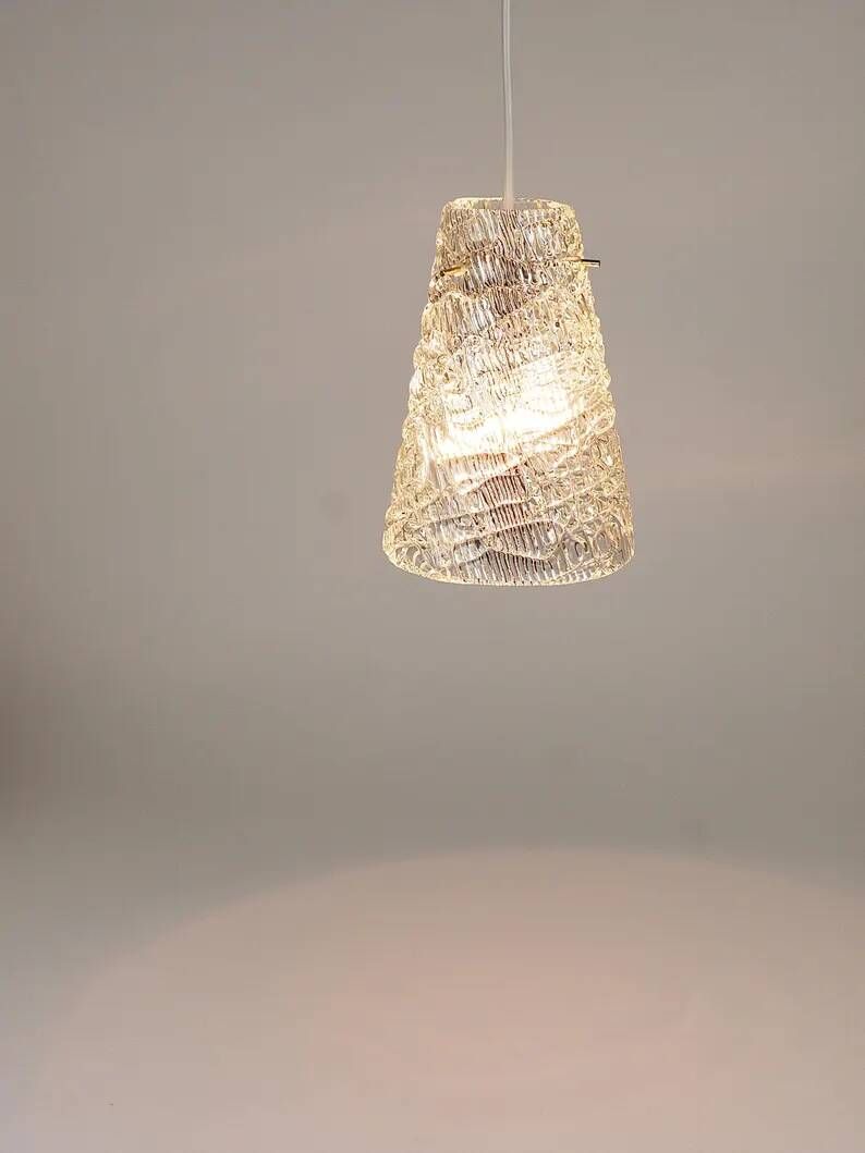 J.T. Kalmar Mid-Century Textured Glass & Brass Pendant Lamp, Austria, 1950s
