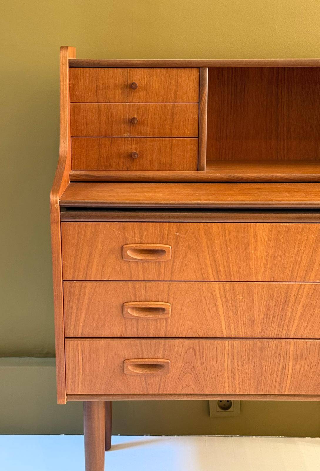 Scandinavian teak secretary with retractable shelf
