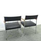 Chaises DDR avec base chromée et revêtement noir, chaises de salle à manger