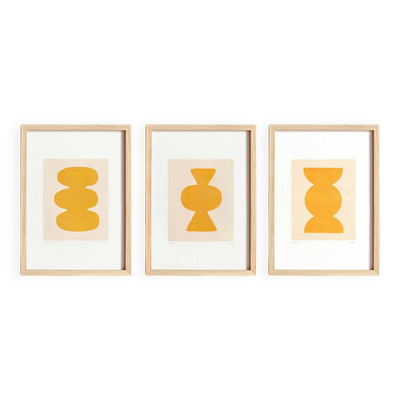 Set de 3 peintures abstraites jaune signée Eawy