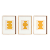 Set of 3 abstract paintings in yellow signed Eawy.