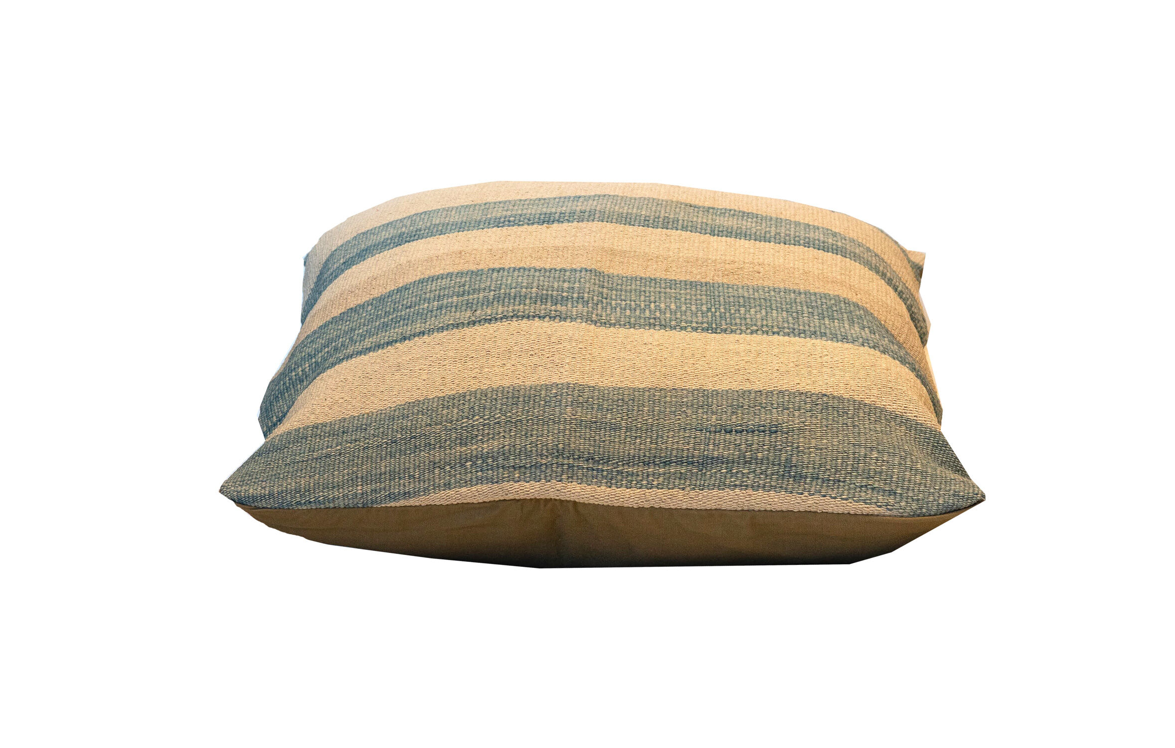 Handwoven blue cream striped wool cushion cover