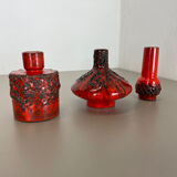 Set of 3 Red Black Ceramic Studio Pottery Vase Objects Otto Keramik Germany 1970