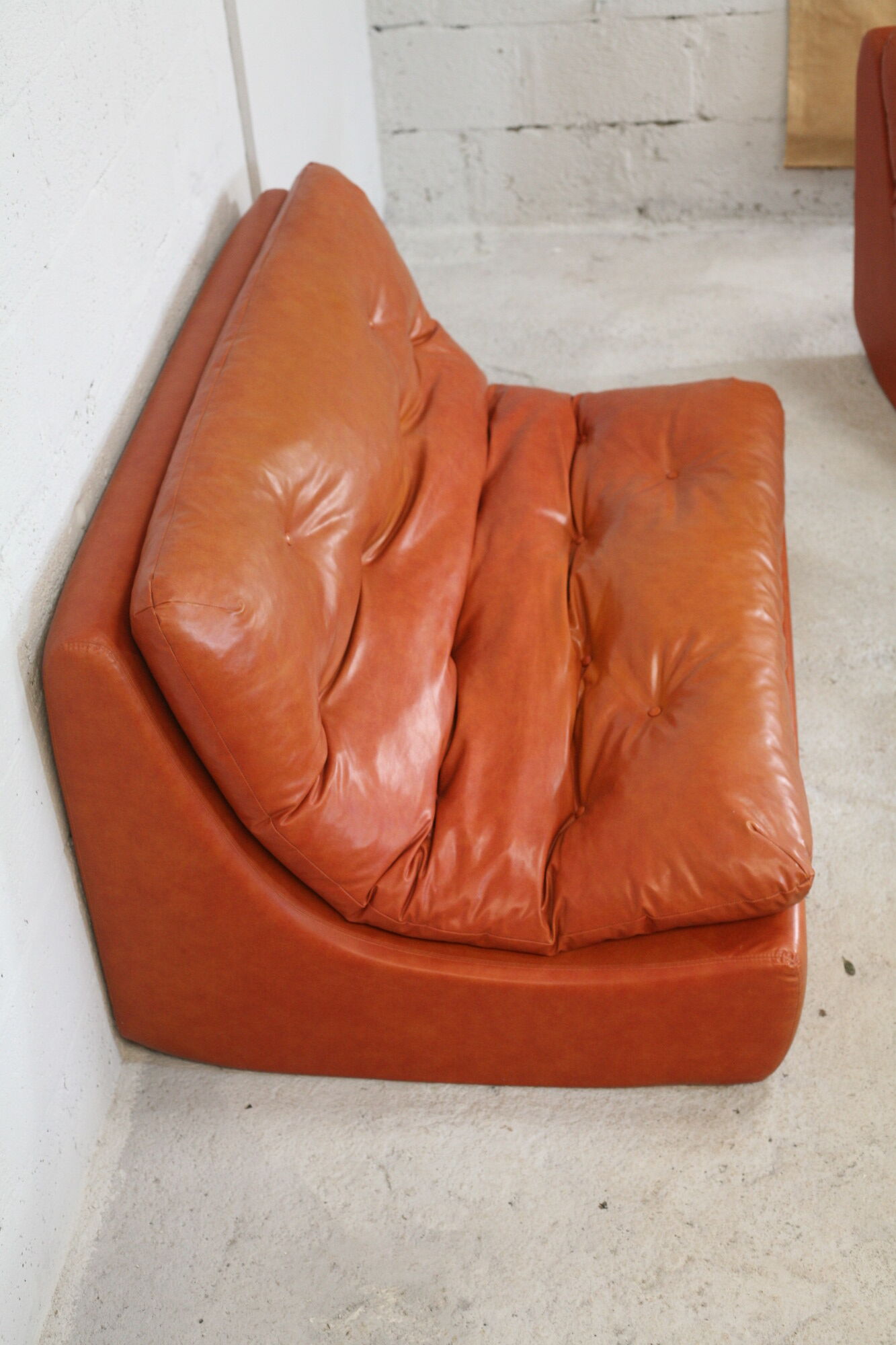 Flexible sofa, orange vinyl and foam, France, circa 1970