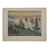 Lithograph by Henri Rivière In the Wind of Noroît - The Old People