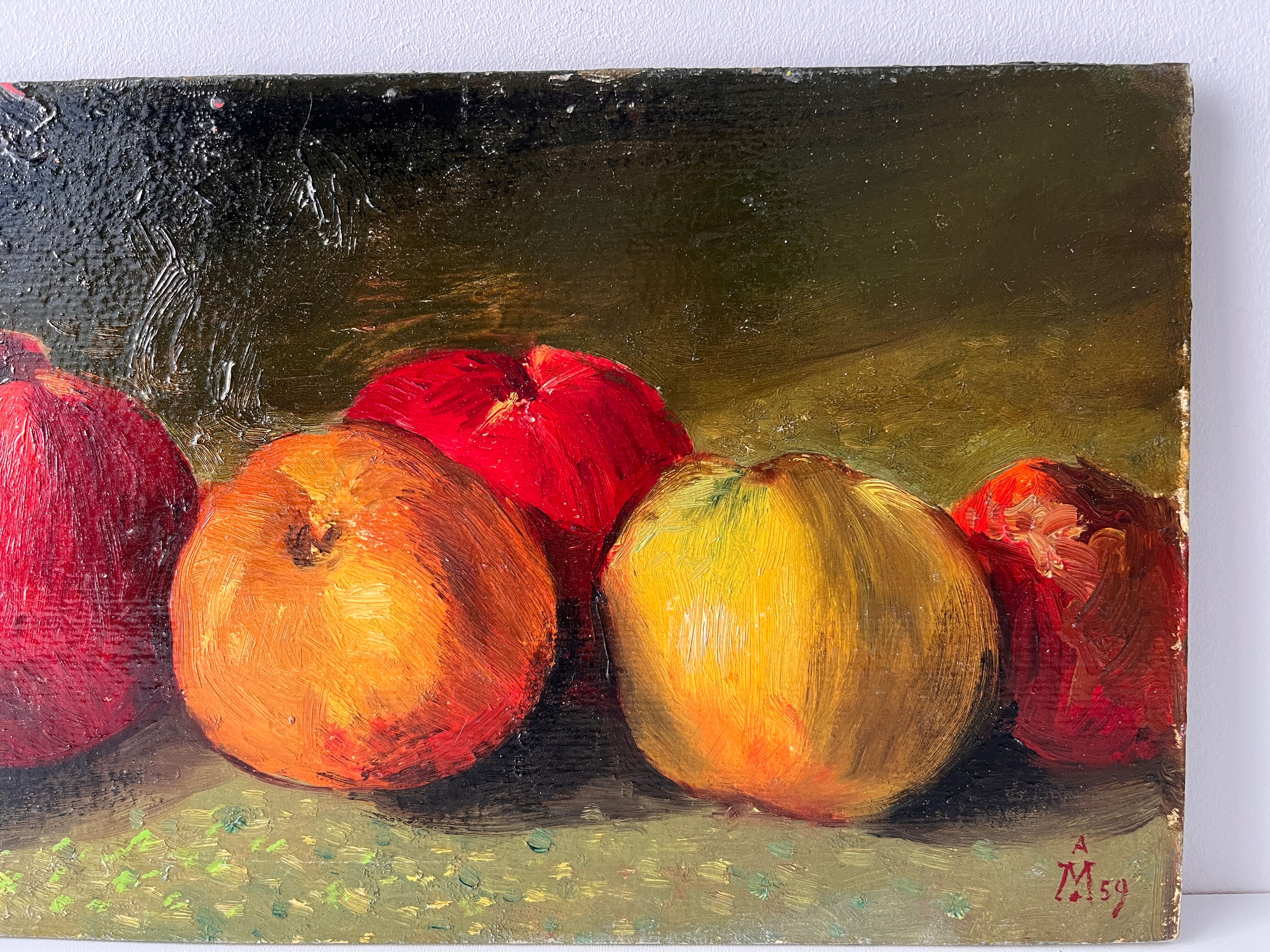 Authentic still life with apples circa 1959, oil painting