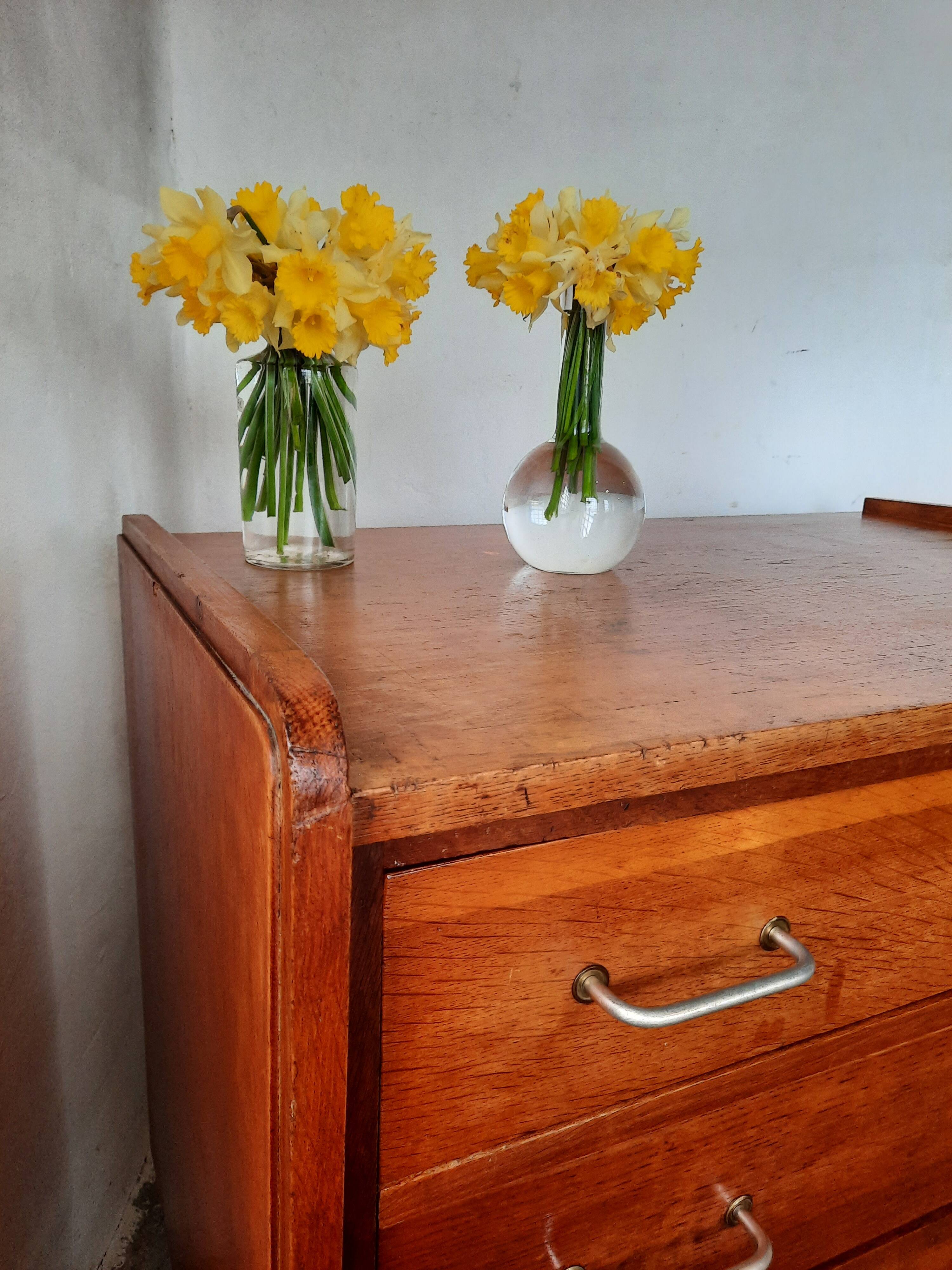 Oak chest of drawers with compass foot, vintage reconstruction