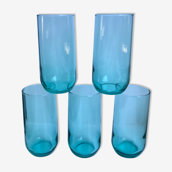 Lot de 5 verres à eau turquoise années 70