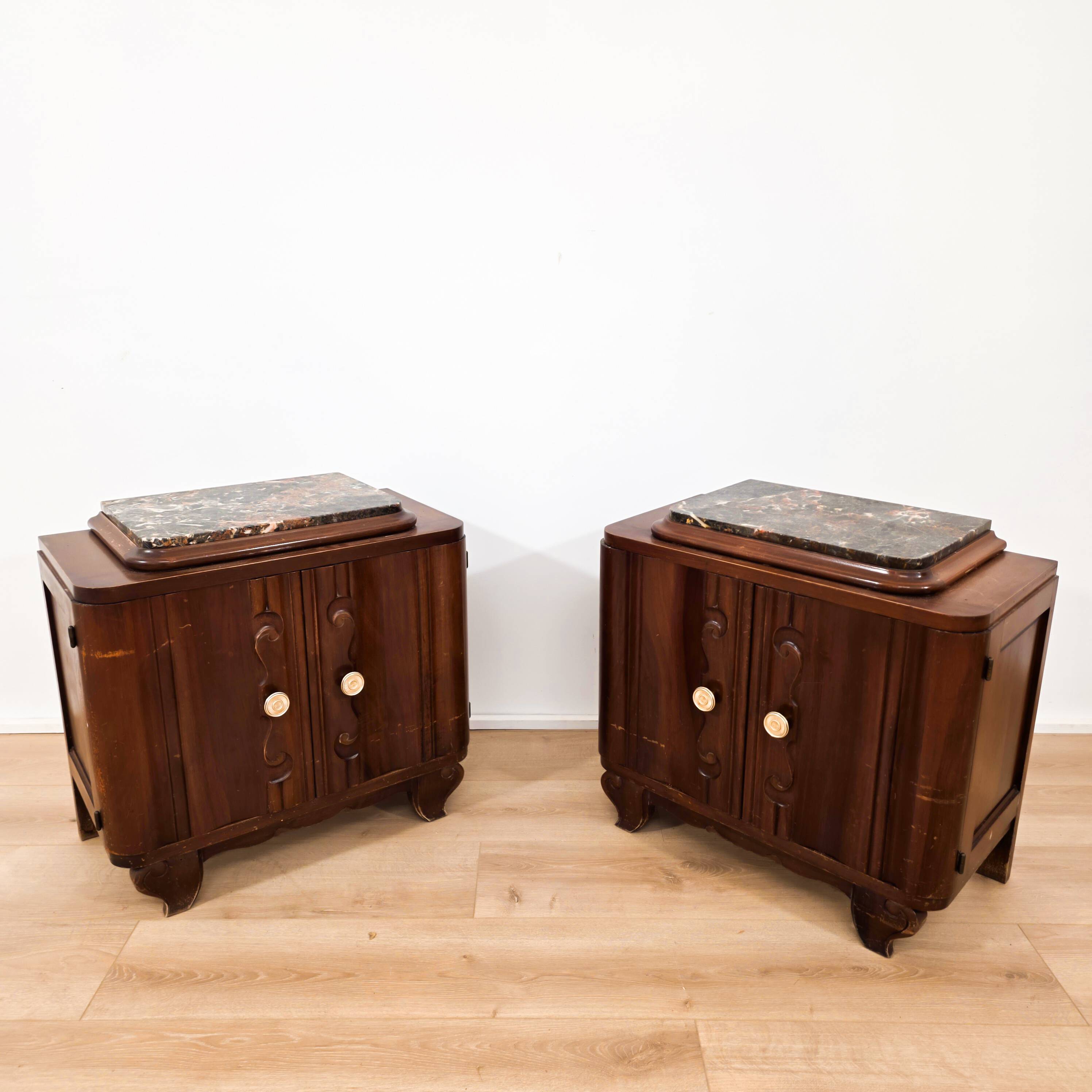Pair of Art Deco marble bedside tables, 1940s
