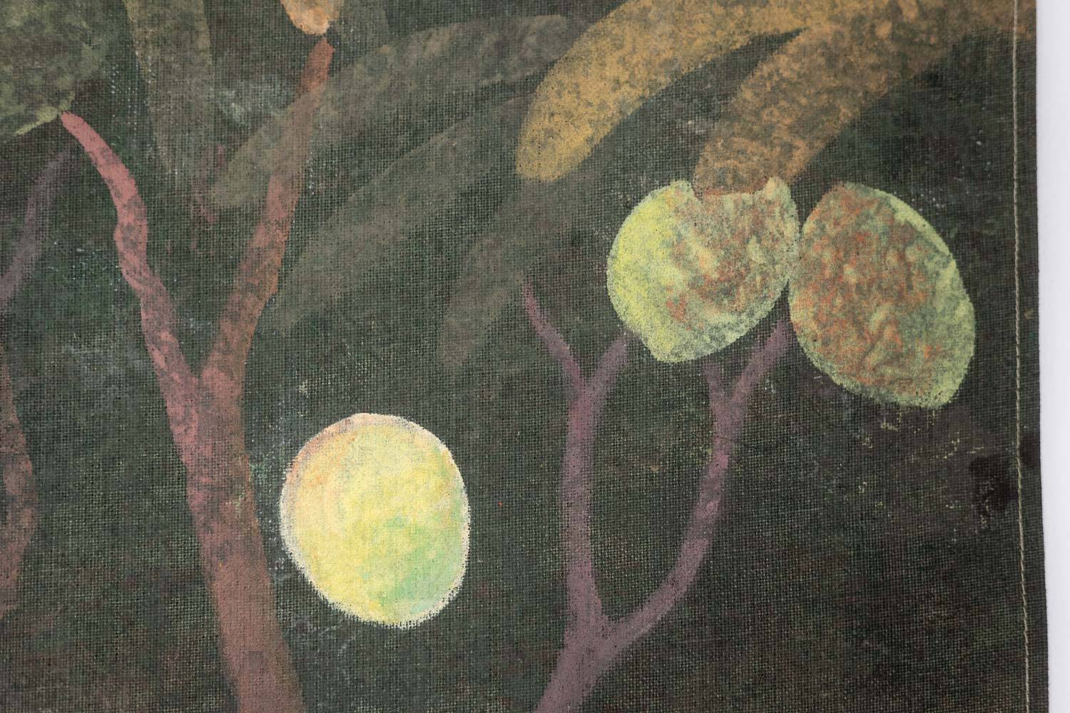 Painted canvas depicting animals on an exotic background. Contemporary.